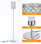 Crystal Floor Lamp,LED Modern Tall Light Standing Lamp, RGB LED Floor Lamp with On/Off Foot Switch Silver Tall Pole Lighting for Bedroom Remoter &APP Control Stepless Dimmable (E26 Base)