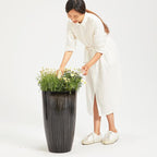 Worth Garden 23.5" H. Large Plastic Planters - Set of 2 Gradient Black Glossy Smooth Finish - Tall Plant Pots for Indoor & Outdoor Use - Decorative Lightweight Flower Pots for Front Porch, Patio, Deck