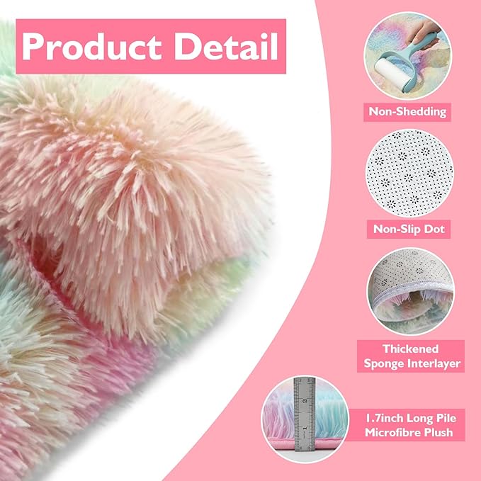 Rainbow Fluffy Round Area Rugs for Bedroom,6'X6'Shag Circle Area Rugs for Girls Room,Non Slip Fuzzy Plush Rug for Kids Room Living Room and Dorm Home Decor Rug