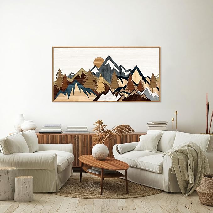 SIGNINART Large Mountain Framed Canvas Wall Art, Boho Sunrise Wilderness Wall Decor, Vintage Forest Nature Artwork, Modern Farmhouse Woodcut Style Art Prints for Living Room Bedroom, Office 20"x40"
