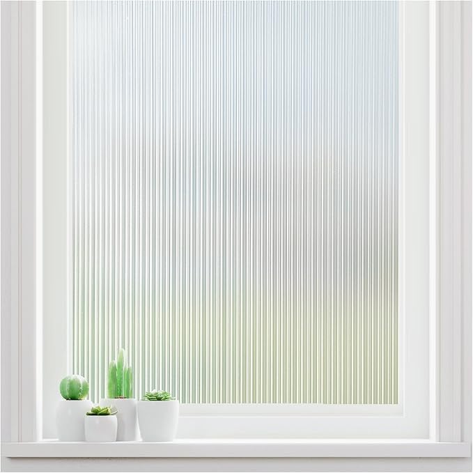 Haton Reeded Glass Window Privacy Film, Frosted Glass Window Film, Static Cling UV Blocking Stickers, Decorative Removable Cover for Bathroom Door Office, Non Adhesive 35.4" x 157.4"