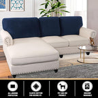 PrinceDeco Sectional Couch Covers Velvet Cushion Covers for Sectional Couch Cushion Covers for Sectional Sofa Separate Sectional Sofa Slipcovers Washable(1 Chaise Back+ 2 Sofa Back,Navy)
