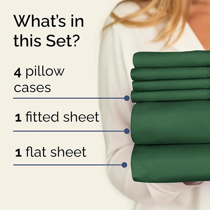Cal King Sheets Set 6 Piece - Includes 4 Pillowcases - Bed Sheets Cal King Size - Soft Hotel Luxury Bedding - Cooling, Comfy & Breathable - 1 Flat & 1 Fitted & 4 Pillowcases w/ Deep Pockets - Emerald