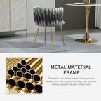 Nrizc Velvet Dining Chairs Set of 4, Woven Upholstered Dining Chairs with Gold Metal Legs, Modern Accent Chairs for Living Room, Dining Room, Kitchen (Grey)