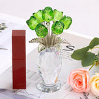 Glass Rose Flowers, Crystal Glass Figurines Rose Decorations for Home Gifts for Mom Wife Grandma, Crystal Flowers Collectible Ornament Mother's Day Thanksgiving Anniversary Birthday Gifts (Green Rose)