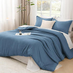 Litanika Comforters Full Size Ocean Blue, 3 Pieces Lightweight Solid Bedding Set & Collections, All Season Fluffy Bed Set (79x90 Inches Comforter & 2 Pillowcases)