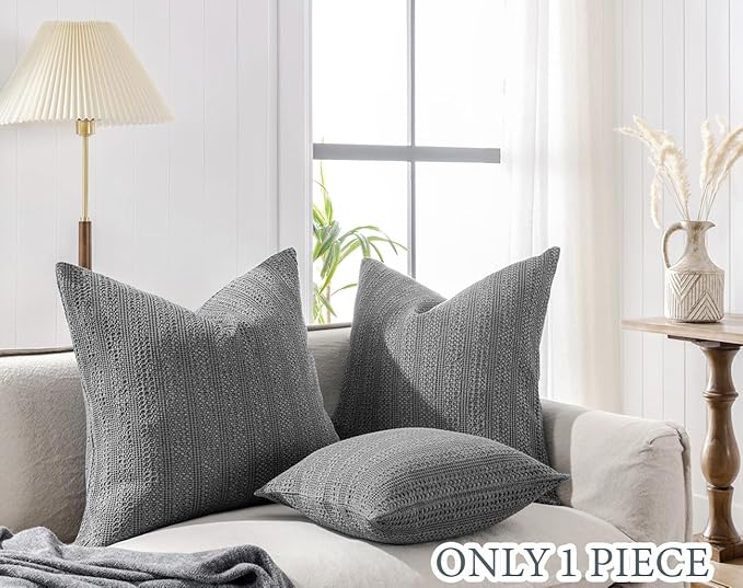 1 Piece 26x26 Pillow Cover Stone Washed Decorative Euro Sham Cotton Large Throw Pillow Cover Square Pillowcase for Couch Bed Living Room, Grey