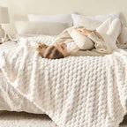 NEWCOSPLAY Super Soft Twin Blanket Ivory Premium Silky Flannel Fleece 3D Clouds Stylish Jacquard Lightweight Bed Blanket All Season Use 350GSM (Ivory, Twin(60"x80"))