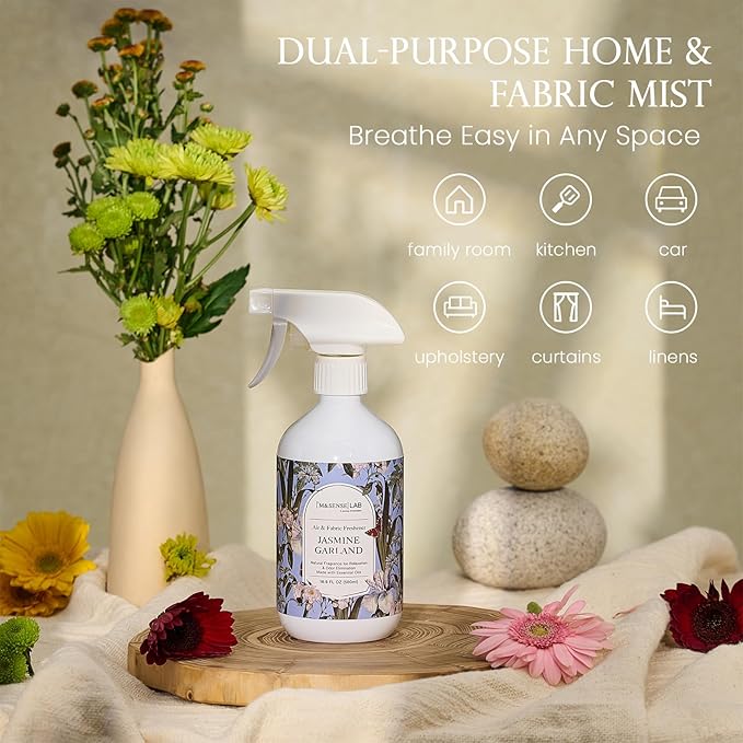 ‌M&SENSE Air & Fabric & Pet Odor Eliminator Spray - 16.9oz Large Size Natural Safe Air Freshener Jasmine Scented Deodorizer for Home Eliminates Smoke Musty Smells, Calming Scent for Bedtime Relaxation