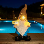 Solar Garden Gnomes Decor Outdoor Statue - Gnome Welcome Sign with LED Waterproof Sculptures Lights, Gnome Pond/Yard Statues Outside Decoration, Home, Lawn, Patio, Resin Ornament, Gardening Gift