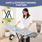 APEXCHASER Ironing Board, Full Szie Iron Board with Iron Rest,Height Adjustable,Extra Thick Heat Resistant Cover with Sleeve Board 15x45 Blue