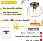 Industrial Semi Flush Mount Ceiling Light Oil Rubbed Bronze, 800 Lumen LED Bulb Included, Clear Glass Shade Ceiling Light Fixture, Light Fixture for Hallway Bathroom Bedroom, Hanging Light Fixtures