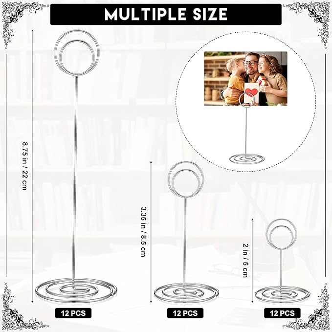 Teling 36 Pieces Table Number Holders 3 Size Place Card Holder Name Numbers Menu Memo Note Card Picture Photo Clip Stand Table Sign for Wedding Anniversary Party Display(Silver)