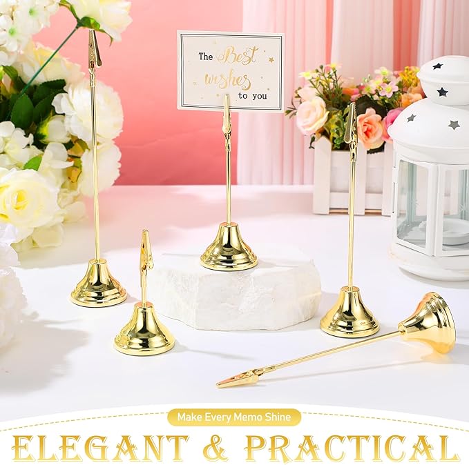 20 Pcs Table Number Holders 4/6/8/10 Inch Metal Place Card Holders with Alligator Clip Heavy Base Wedding Table Number Stand Picture Photo Clip for Banquet Party Birthday Restaurant(Gold)