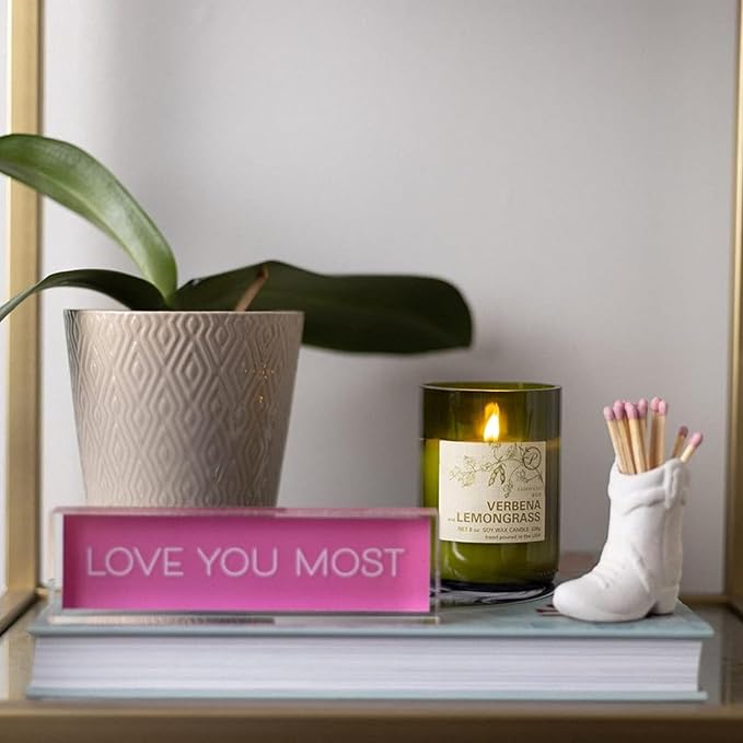 Paddywax Eco Collection Scented Soy Wax Candle in Glass Jar, Verbena & Lemongrass Fragrance, Green Vessel with Wood Lid, 8 oz