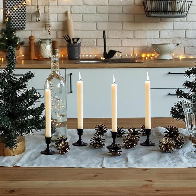 Vintage Black Taper Candle Holders Set of 4, Metal Candlestick Holders Elegant Handcrafted Décor for Weddings, Dining & Meditation,Table Centerpiece, Party, Christmas Decoration or Home Decor
