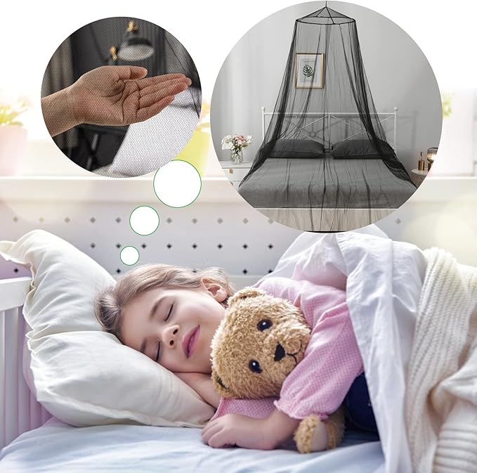 VISATOR Mosquito Net Bed Canopy for Girls,King Canopy Bed Curtains Queen Size from Ceiling,Dome Mosquito Netting Bed Tent Twin Girls Canopy Bed Decor for Baby Crib,Kid Bed and Adult Beds (Black)
