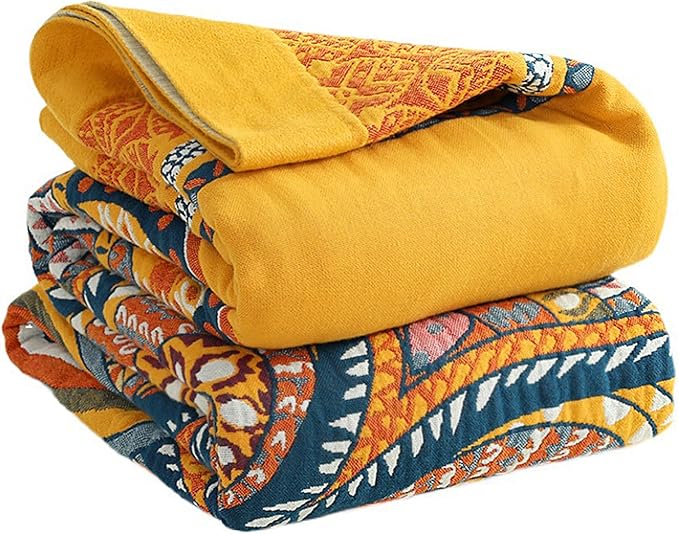 Snycler Boho 100% Cotton Throw Blanket, Decorative Muslin Boho Throw Blanket, Soft Cozy Colorful Bohemian Floral Reversible Blanket with Tassels for Chair Couch Bed Sofa Room Decor, 60x80 Inch