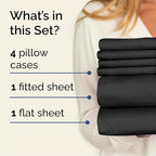 Cal King Sheets Set 6 Piece - Includes 4 Pillowcases - Bed Sheets Cal King Size - Soft Hotel Luxury Bedding - Cooling, Comfy & Breathable - 1 Flat & 1 Fitted & 4 Pillowcases w/ Deep Pockets - Black