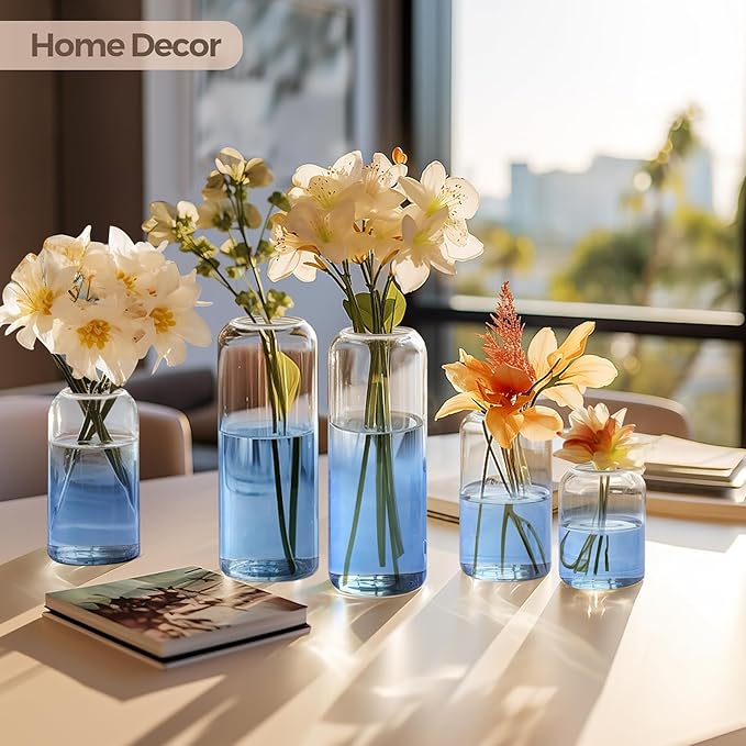 ComSaf Small Flower Vase Set of 12, Glass Bud Vases in Bulk, Blue Vases for Flower, Decor Centerpiece for Bathroom, Decorative Vases for House Warming, Valentines' Day, Mother's Day, Thanksgiving Day