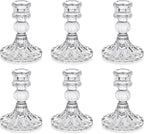6 Pack Glass Taper Candlestick Holders, Clear Candlestick Holders, 4" H Stripe Crystal Candle Holders Decorative Candle Stand Centerpiece for Wedding, Festival, Dinning Party Table Decor