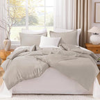 Litanika Linen Grey Comforter Set Queen Size, 3 Pieces Lightweight Solid Bedding Comforter Set, All Season Fluffy Bed Set (90x90In Comforter & 2 Pillowcases)