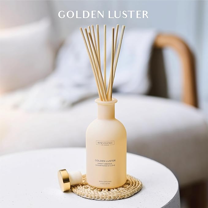 Benevolence LA Reed Diffuser - Orange, Cedarwood & Clove | Fall Home Fragrance Diffuser for Home & Bathroom | Long-Lasting Scent Sticks - Malibu Sands Collection