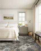 Lahome Moroccan Washable Area Rug 6x9, Ultra-Thin Large Living Room Rugs for Bedroom, Oriental Trellis Distressed Non Shedding Throw Carpet for Dining Room Office, Grey