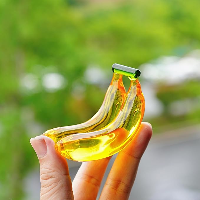 Handmade Glass Fruit Decor Crystal Banana Figurine Yellow Fruits Decoration for Home Kitchen Glass Banana Ornament Fall Harvest Thanksginging Centerpiece Decor for Home Office Desk