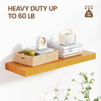 Heimlove 24 inch Floating Shelves for Wall,2 Packs Natural Pine Solid Wood Bathroom Shelf Over Toilet Decor and Storage 8 inches Deep for Kitchen Bedroom Office & Living Room Display Wall Decor