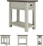 Signature Design by Ashley Bolanburg | Farmhouse Chair-Side End Table – USB Charging Ports, Drawer, Two-Tone Light Brown & Whitewash