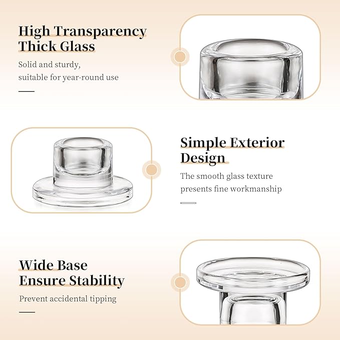 Glasseam Glass Tapered Candlestick Holders: 10Pcs Small Taper Candle Holders Bulk Clear Candle Sticks Holder Decor Short Modern Candle Holder for Table Centerpiece Wedding Christmas Dinner Party