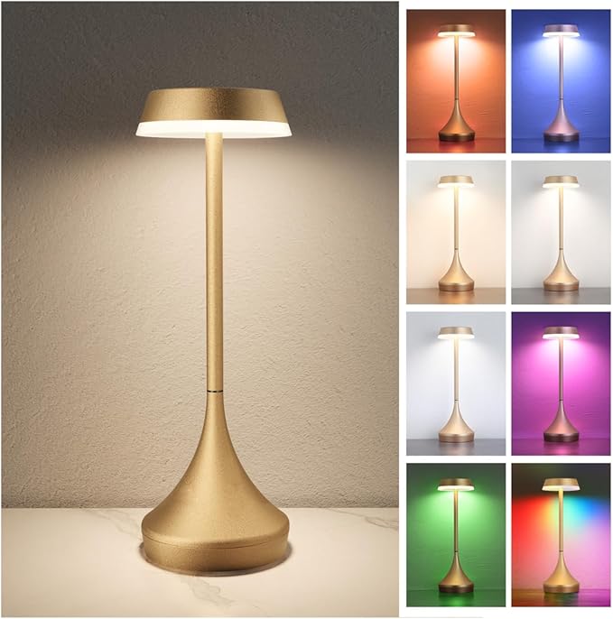 EZVALO Rechargeable Table Lamp, Cordless Portable 6000mAh Battery Operated Lamp,3 Color & RGB Color Changing Stepless Dimming Waterproof Table Light for Dinner/Patio/Restaurant/Bar/Bedroom(1 Pack)