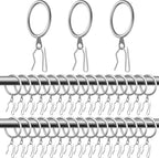 Hotop 30 Pcs Metal Drapery Curtain Rings 0.98/1.26/1.65 inch Interior Diameter and 30 Pcs Hanging Curtain Drapery Pin Hooks for Window Door Shower(25 mm,Matte Silver)