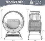 Egg Chair Outdoor Indoor, Oversized Rattan Chair with Thicken Cushion, 350LBS Capacity Wicker Patio Lounge Chair, Basket Chair for Living Room Balcony Porch Backyard, Grey/Light Grey