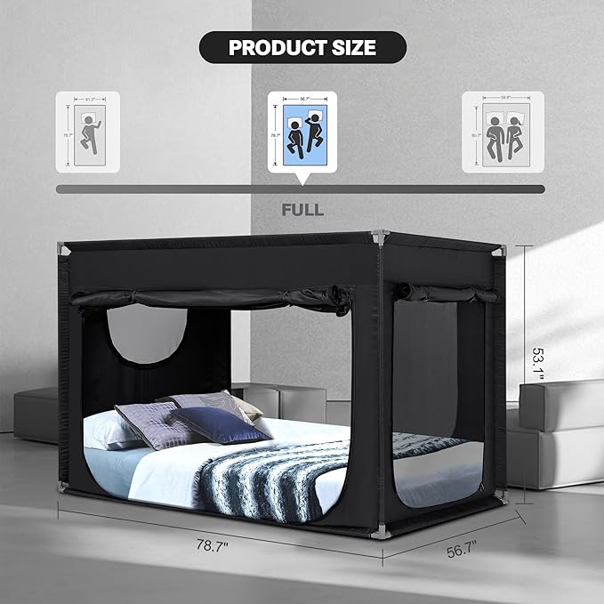Bed Canopy Portable Blackout Bed Tent Privacy Tent for Adult Indoor Sleeping with 3 Doors, Storage Bag