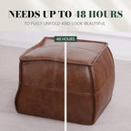 Genuine Leather Square Pouf Ottoman Footstool for Living Room, Bedroom, Indoor (Brown)