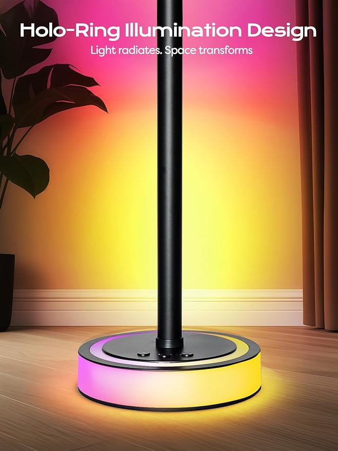 Smart RGBICW Corner Floor Lamp with App & Remote Control - 16 Million Colors, Music Sync, Timer Setting, Dimmable Ambient Lighting LED Standing Lamp for Bedroom, Living Room, Gaming Room & Home Decor