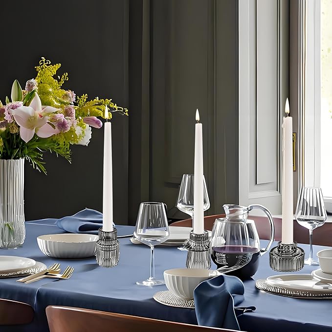 Double Sided Vintage Ribbed Taper Glass Candle Holders,Tea Candle Holder for Table Centerpieces, Wedding Decorations and Dinner Parties (Gray, 6 PCS)