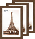VCK 11x17 Picture Frame 3 Pack, Brown Wood Poster Frame with Exclusive Wood Grain, Wall Mounting Hanging