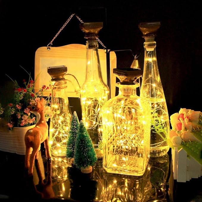 YJFWAL Upgraded 12 Pack Solar Wine Bottle Lights, 20 LEDs Waterproof Copper Light, Bottle Light Fairy Cork String Lights for Yard Patio Decor, DIY Birthday Gift for Mom Grandma Girlfriend(3 Colors)