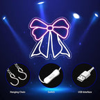 Bow Neon Sign, Neon Signs for Wall Decor Neon White Pink LED Signs Room Neon Light Up Signs Home Decor for Bedroom Club Party Bar Shop USB Operated