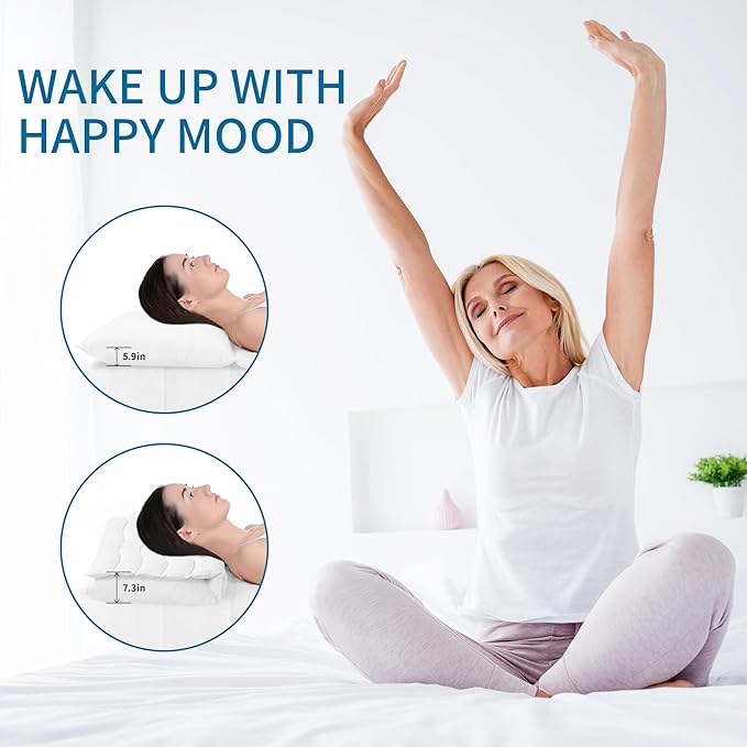 MABOZOO Adjustable Contour Pillow for Neck & Shoulder Pain,Memory Foam Cervical Support Pillow for Side Sleepers,Thin Flat Pillow for Back,Stomach Sleeping