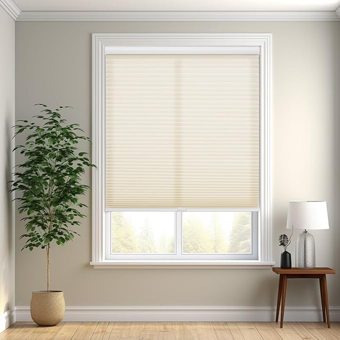 Changshade Cordless Cellular Shades, Light Filtering Honeycomb Shades for Windows, Pull Down Pleated Blinds, Easy to Install for Indoor Windows and French Doors,20" W x 48" H, Grey