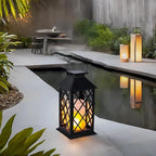 Simplelight 11 Inch Decorative Lanterns-IP44 Waterproof Outdoor Hanging Lantern, Battery Operated Decorative Lantern for Patio, Table, Fireplace with Timer, Black Color (1)