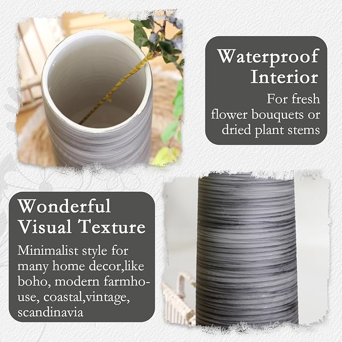 ALMA 13 inch Tall Black Vase Home Decor Trends for 2025, Large Grey Vase for Centerpieces Fits for Mid Century Modern Decor, Ceramic Floor Vases for Black Bathroom, Dining Table, Living Room