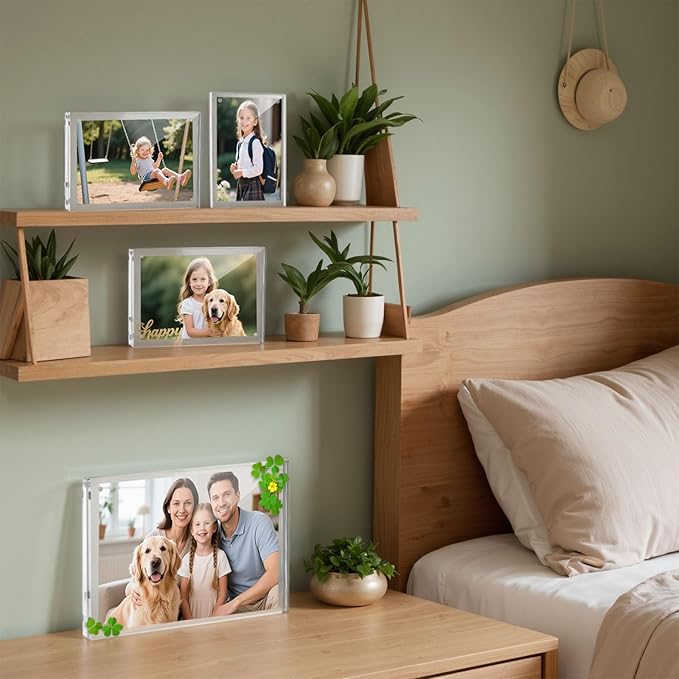 JOHOUSE 2 Pack 5 x 7 Acrylic Picture Frames, Double Sided Magnetic Photo Frames Self Standing Frameless Transparent for Desktop Display Gifts for Women