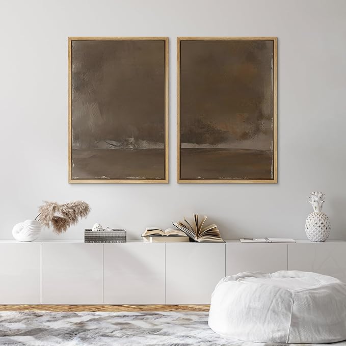 SIGNFORD Framed Canvas Print Wall Art Set Muted Earthy Abstract Landscape Illustrations Modern Art Decorative for Living Room, Bedroom, Office - 16"x24"x2 Natural