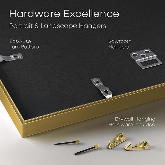 Homeforia Gold Diploma Frame 8.5 x 11, High End Metal 8.5x11 Certificate Frames, 11x8.5 Document Frame for Wall or Tabletop, 8.5 by 11 Letter Size Graduation Frames, Tempered Glass, Wall Kit, Set of 1