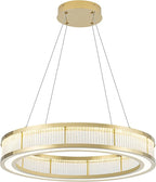 Modern Gold Led Pendant Light,50W Dimmable LED Chandelier Lighting Fixture, 1 Ring Circular Hanging Led Pendant Lighting for Living Room Dining Room Kitchen Island Foyer Office